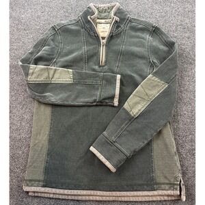 FatFace Airlie 1/4 Zip Pullover Sweatshirt Mens Small Green Pique Cotton Patches